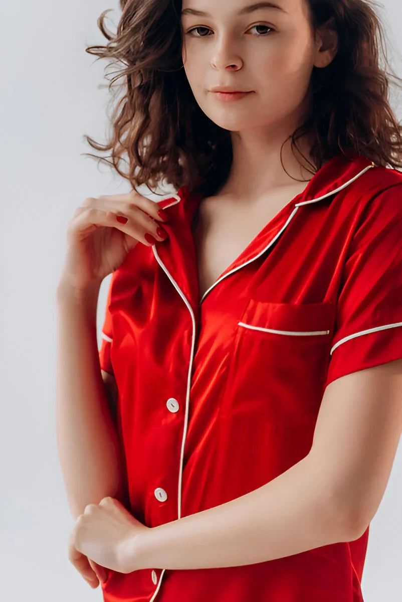 Vybe - Button Down Silk With Short - Red