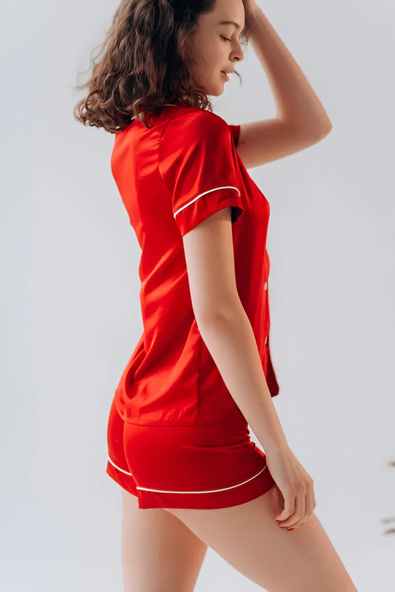 Vybe - Button Down Silk With Short - Red