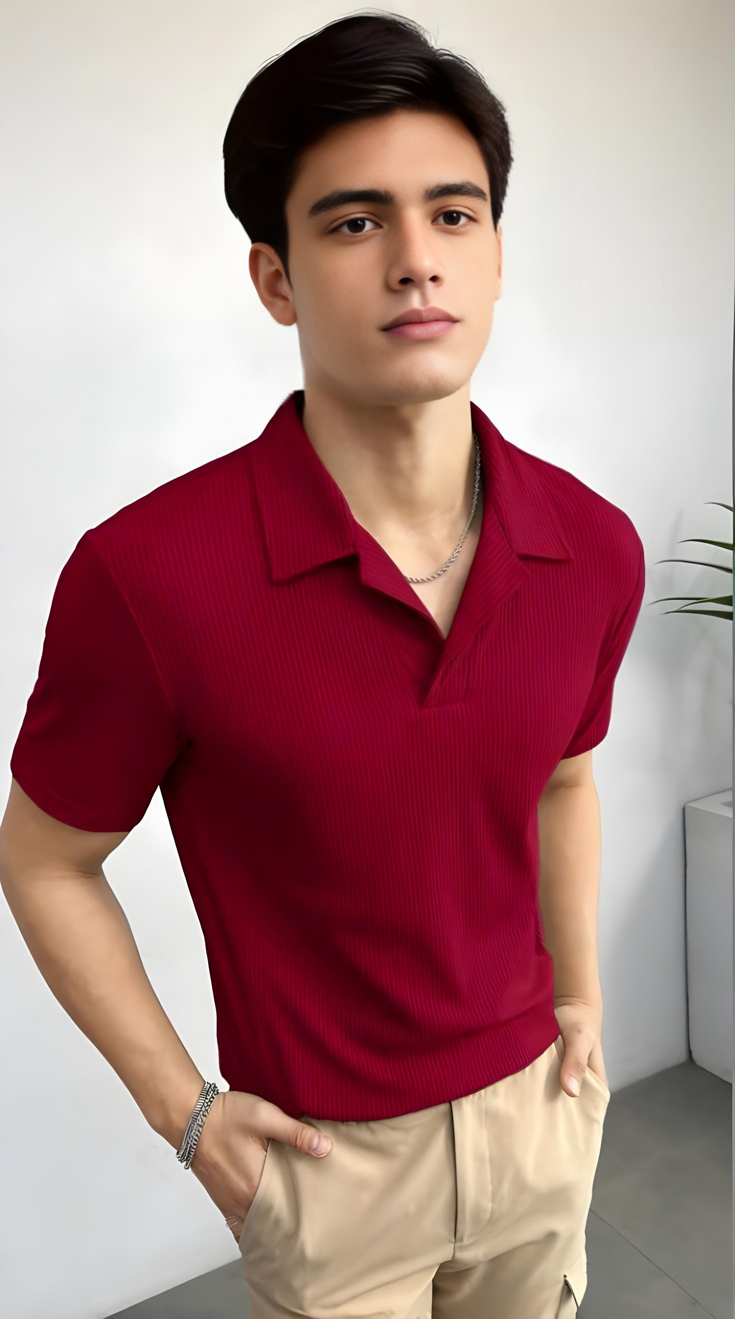 Vybe - Waffle Knitted Polo - Maroon