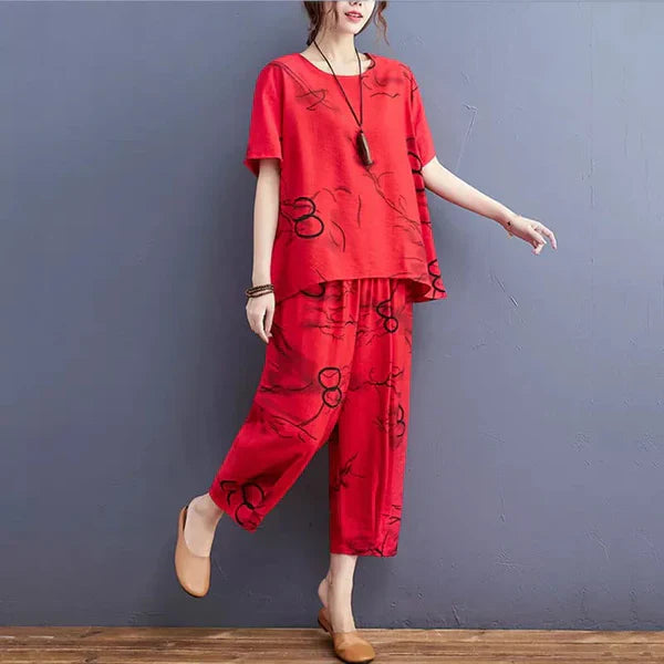 VYBE -  Red Ring Capri Printed PJ Suit