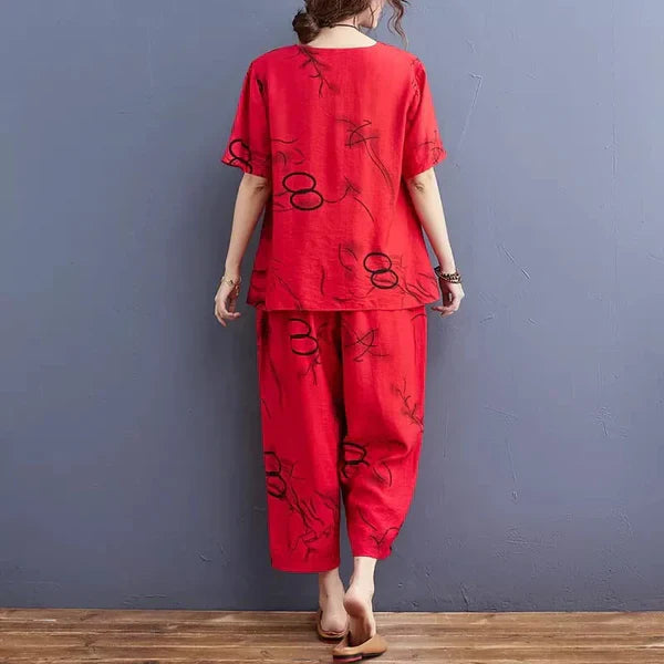 VYBE -  Red Ring Capri Printed PJ Suit