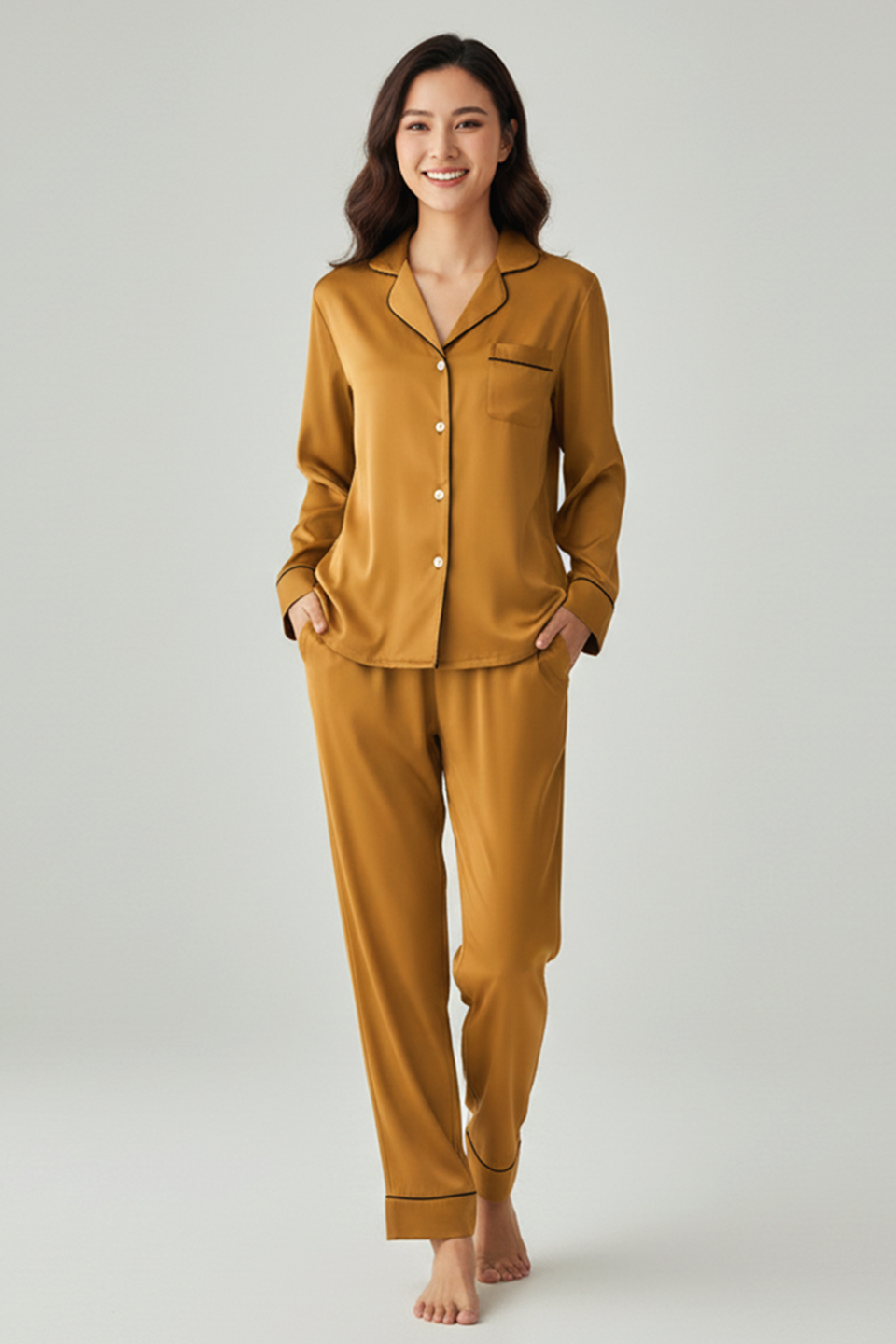 Vybe - Premium Silk Pajama Suit - Camel