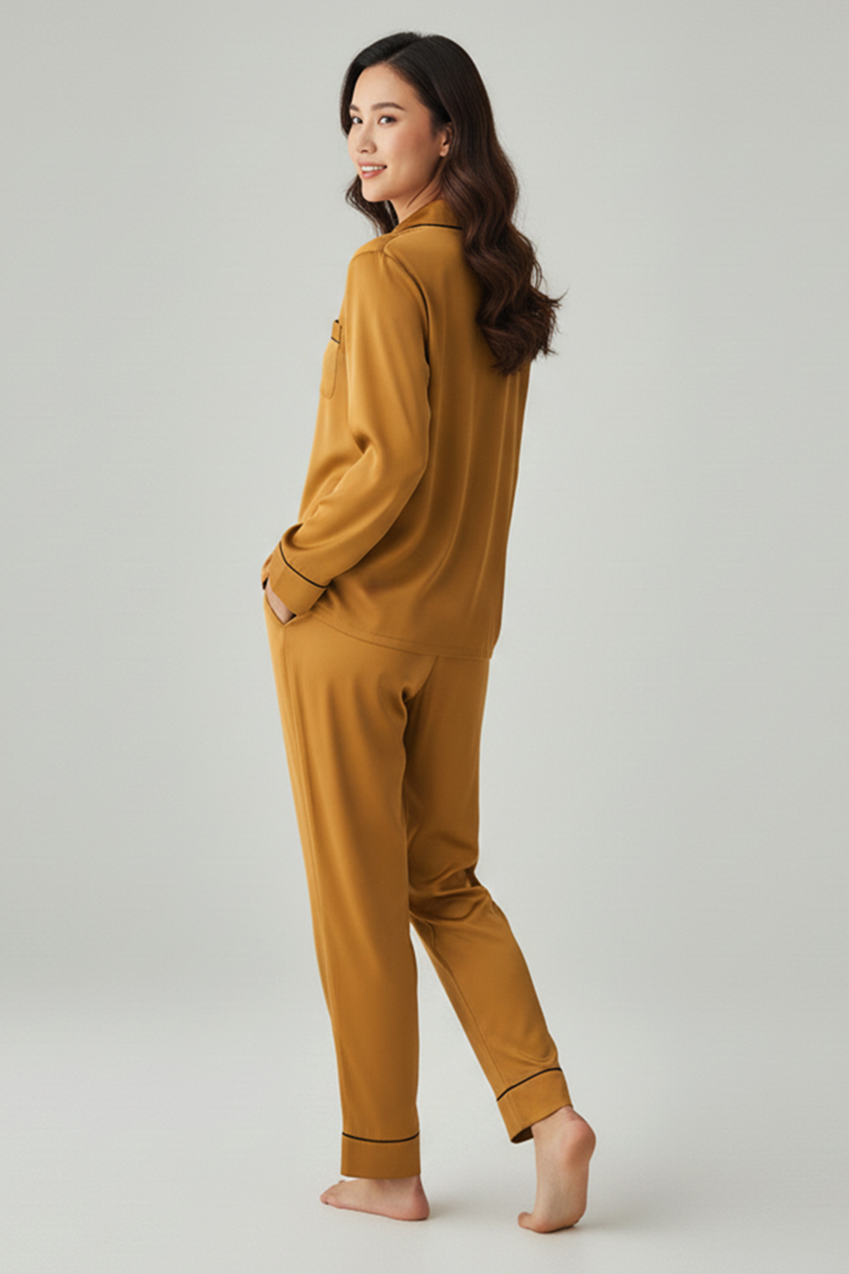 Vybe - Premium Silk Pajama Suit - Camel