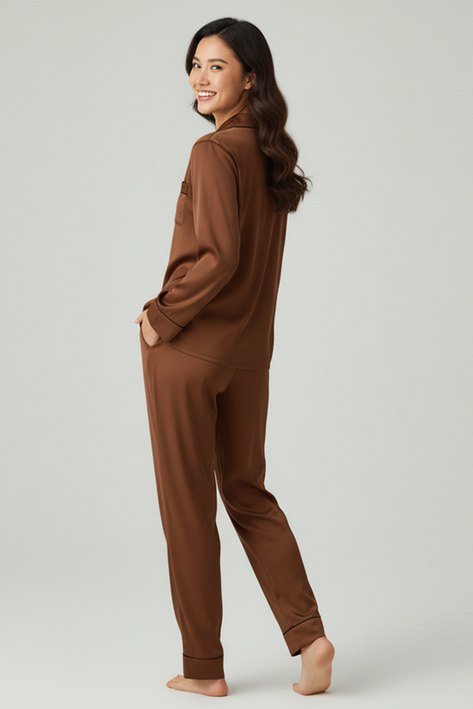 Vybe - Premium Silk Pajama Suit - Brown