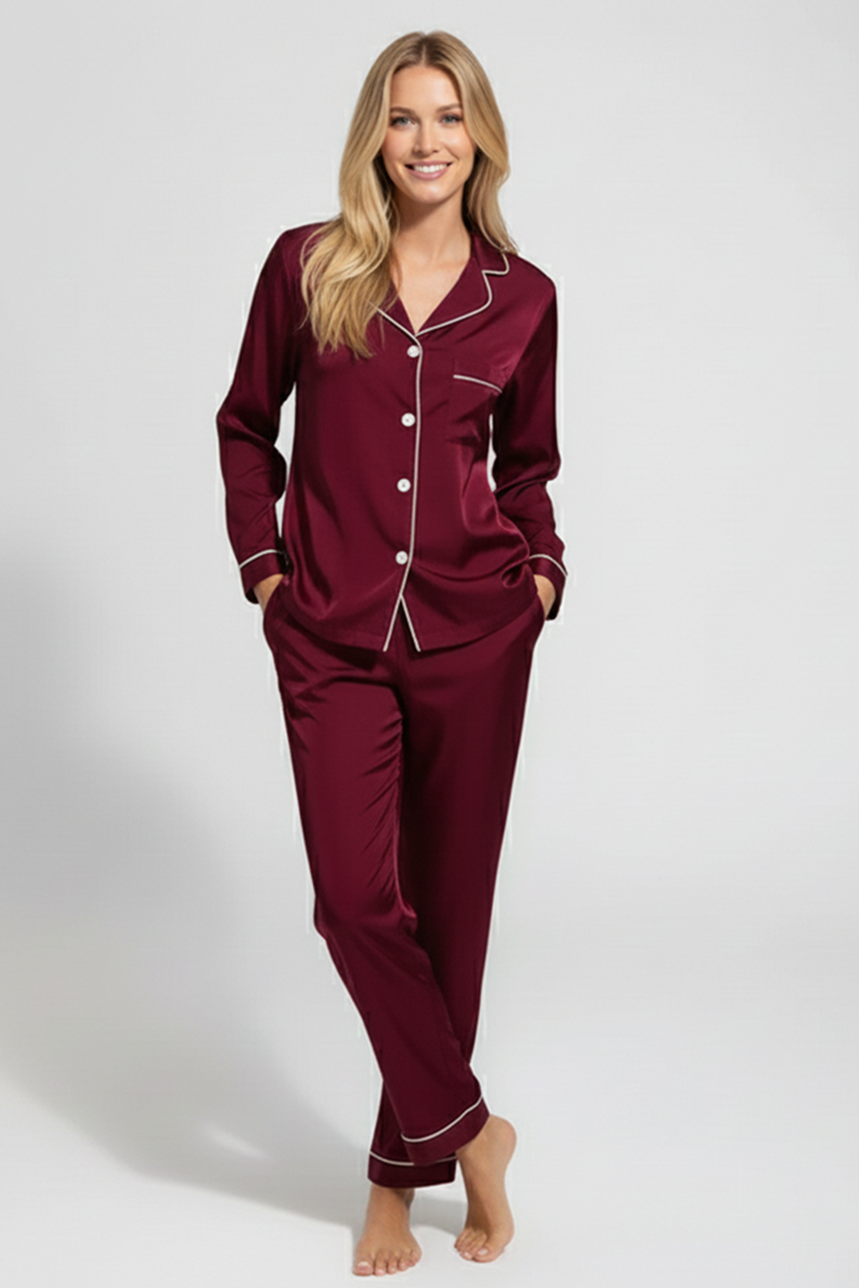 Vybe - Premium Silk Pajama Suit - Maroon