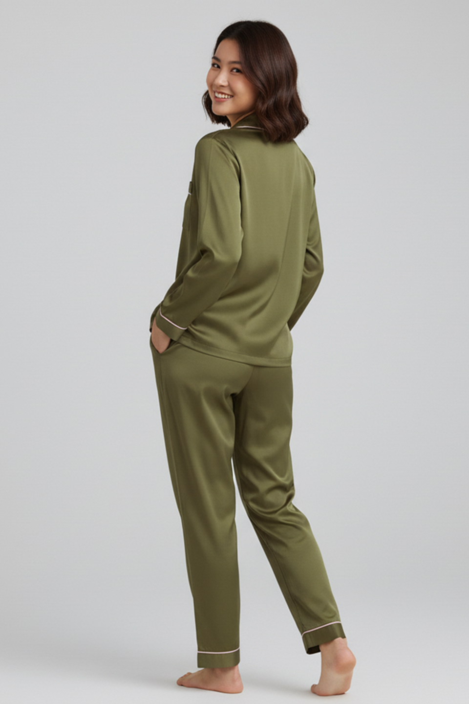 Vybe - Premium Silk Pajama Suit - Olive