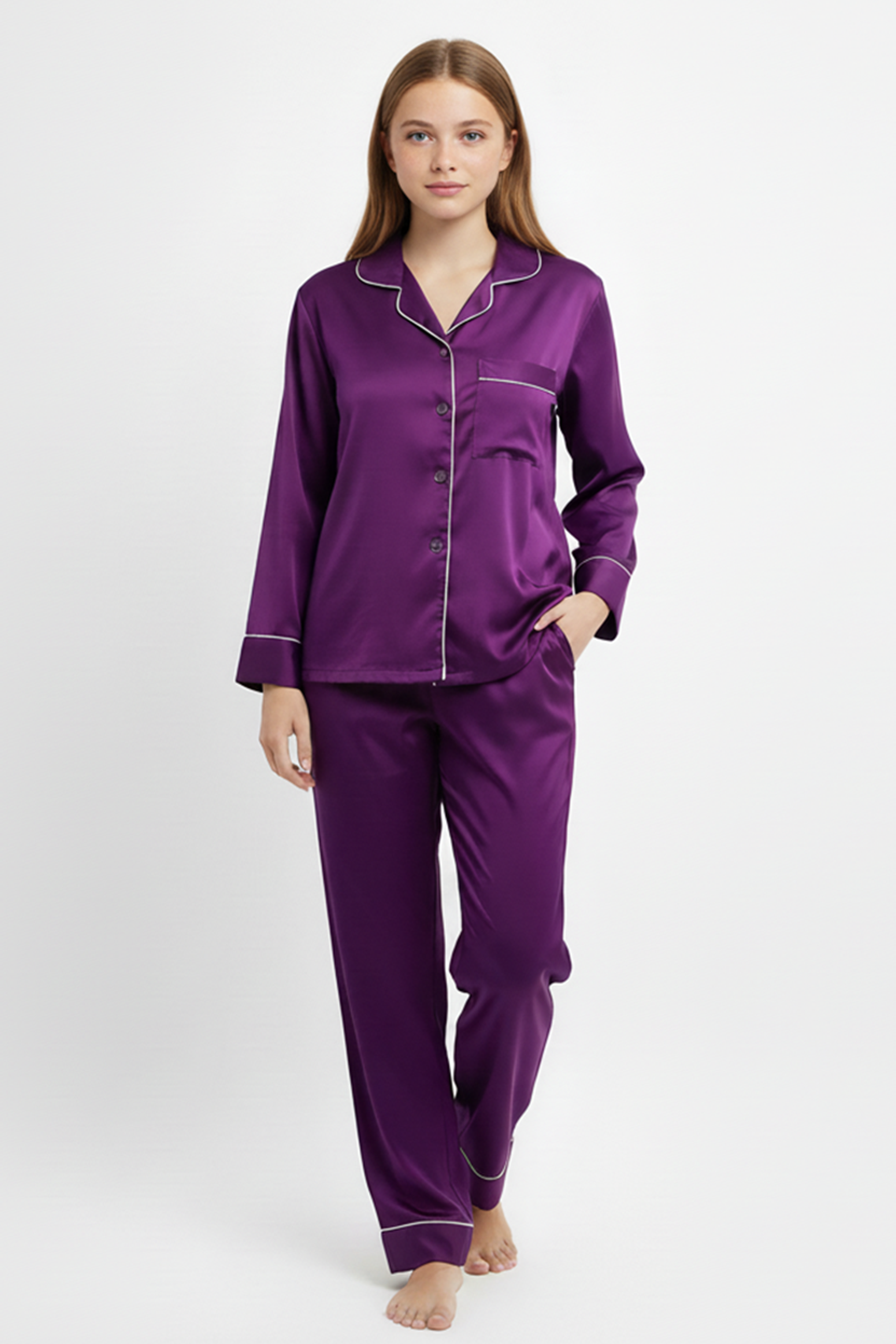 Vybe - Premium Silk Pajama Suit - Purple