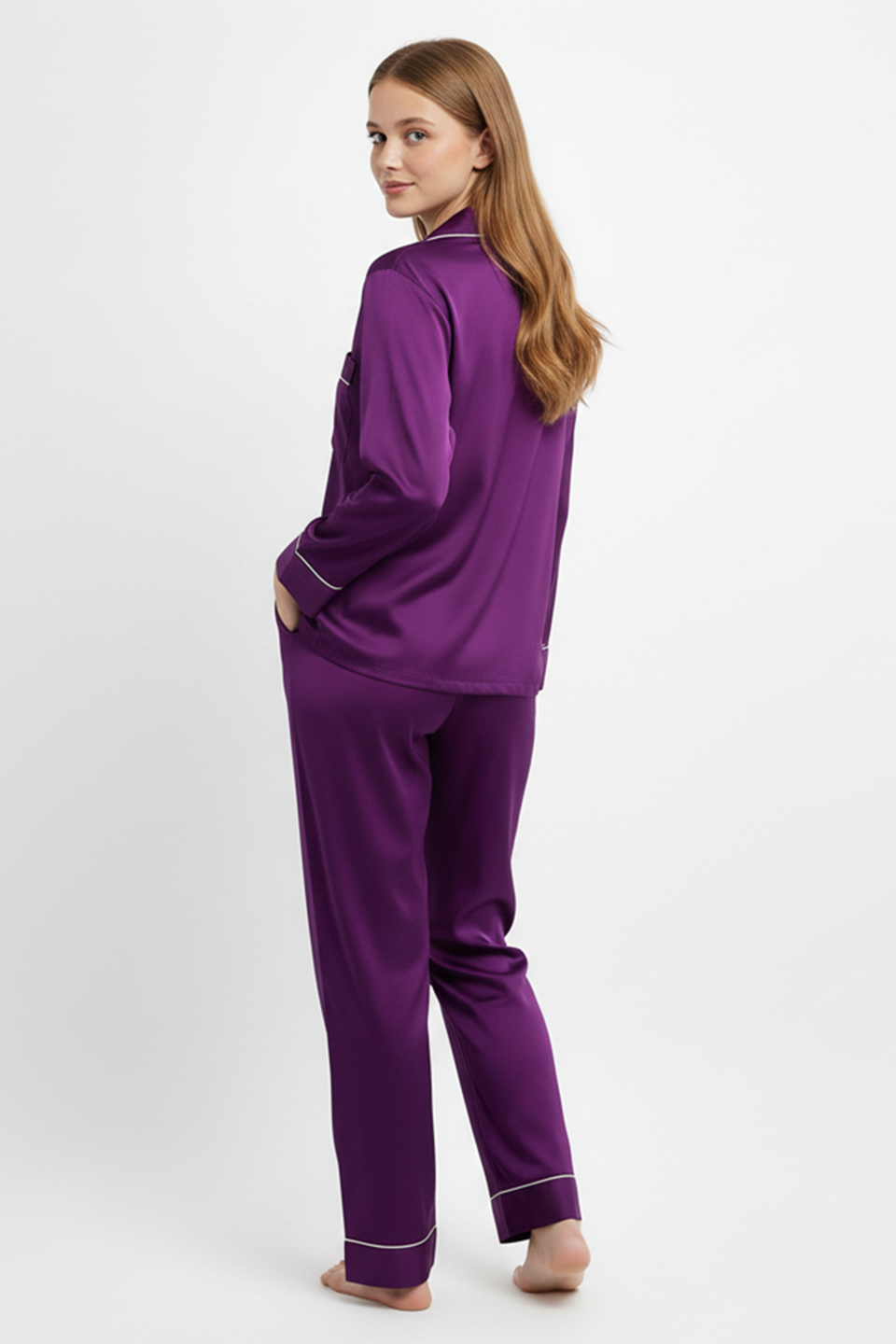 Vybe - Premium Silk Pajama Suit - Purple