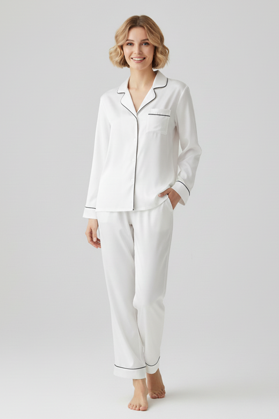 Vybe - Premium Silk Pajama Suit - White