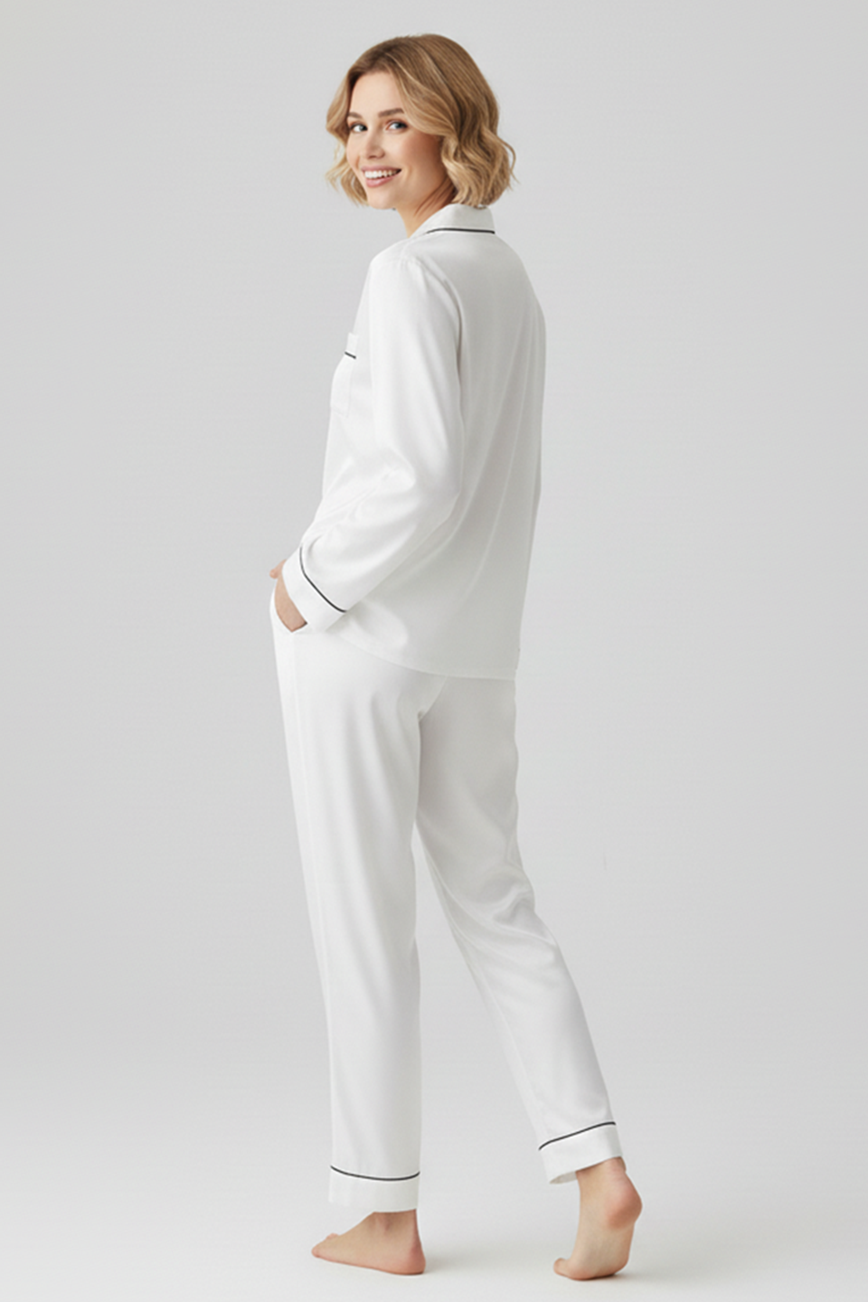 Vybe - Premium Silk Pajama Suit - White