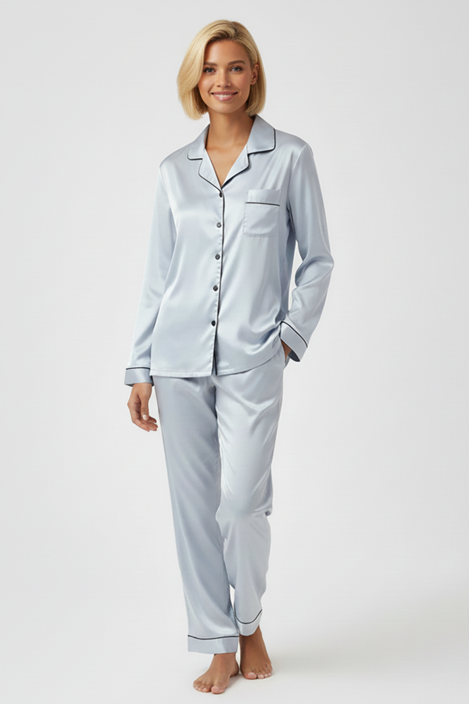Vybe - Premium Silk Pajama Suit - Grey