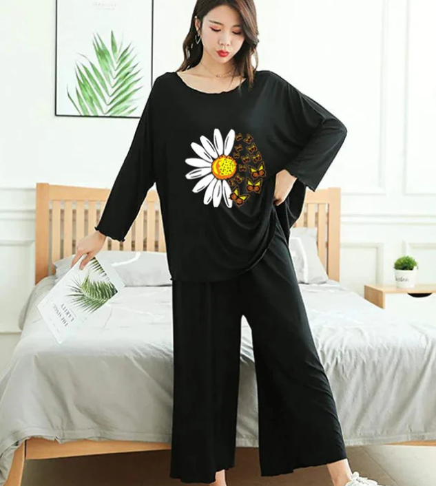VYBE -  Brown Daisy Flower Printed Pj Suit