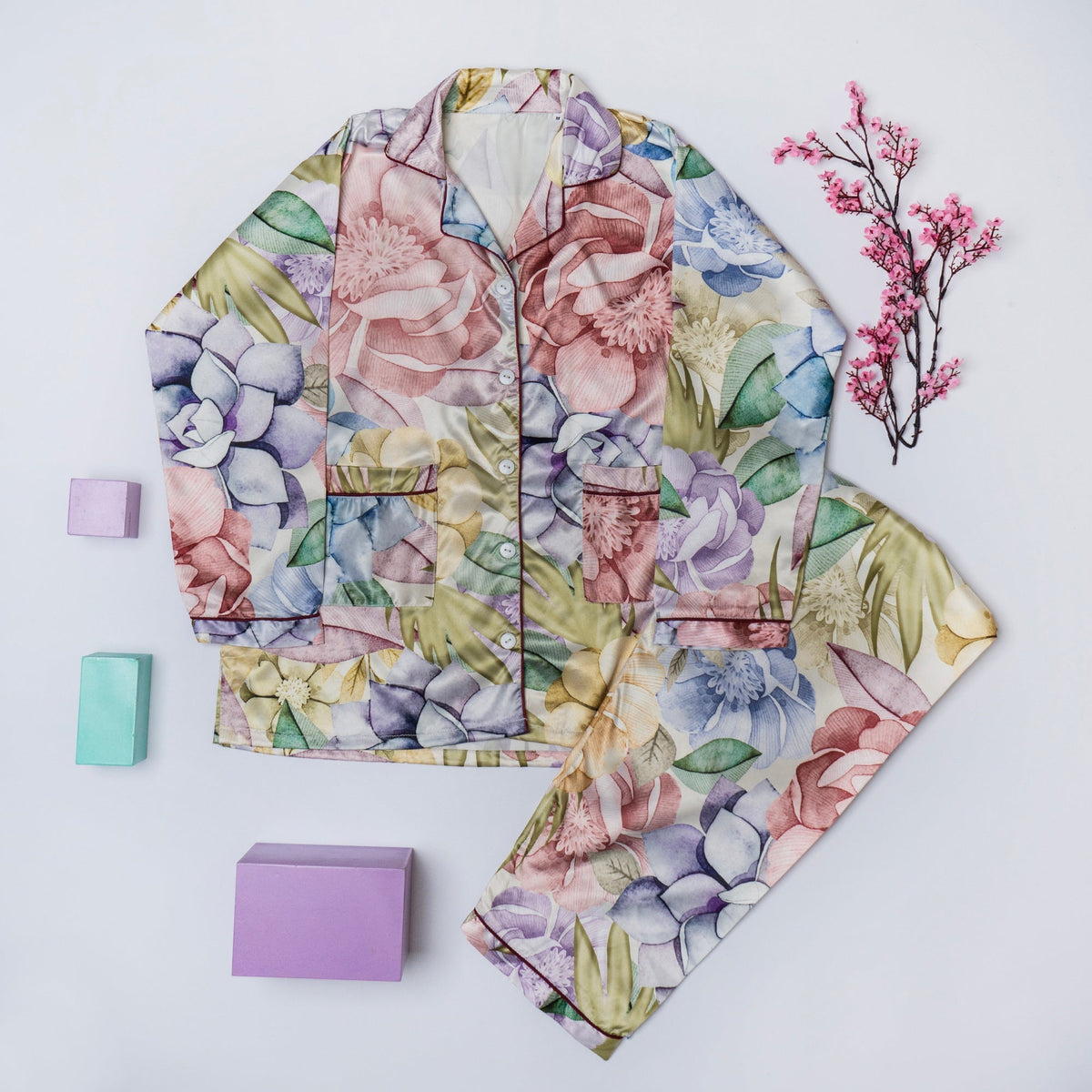 VYBE- Pj Set-Yellow Floral