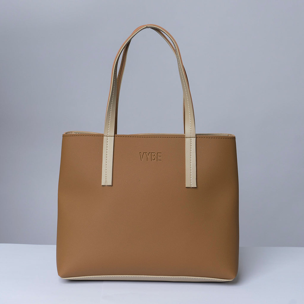 VYBE- Brown Bag With Beige Handle
