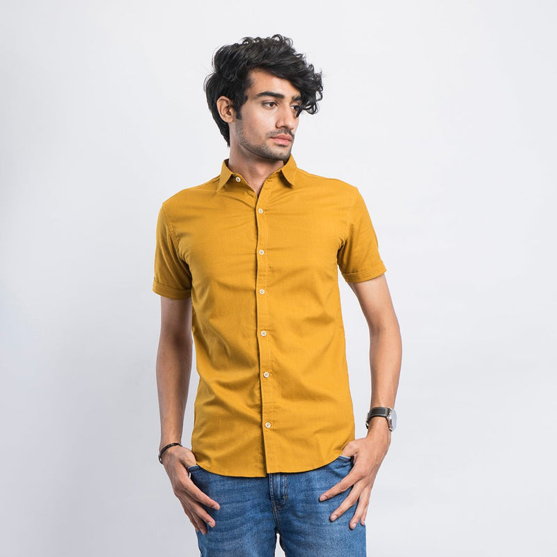 VYBE-Casual Shirt Half Sleeve-Mustard