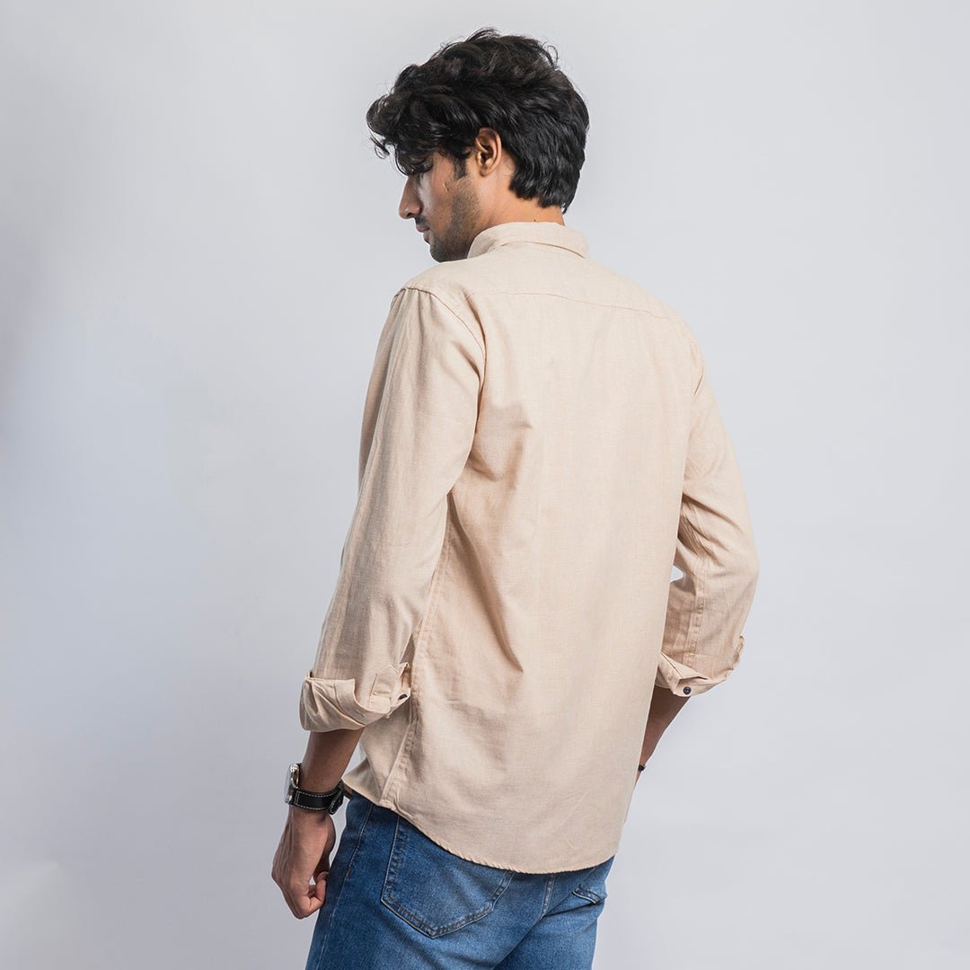 VYBE- Casual Solid Shirt- Beige