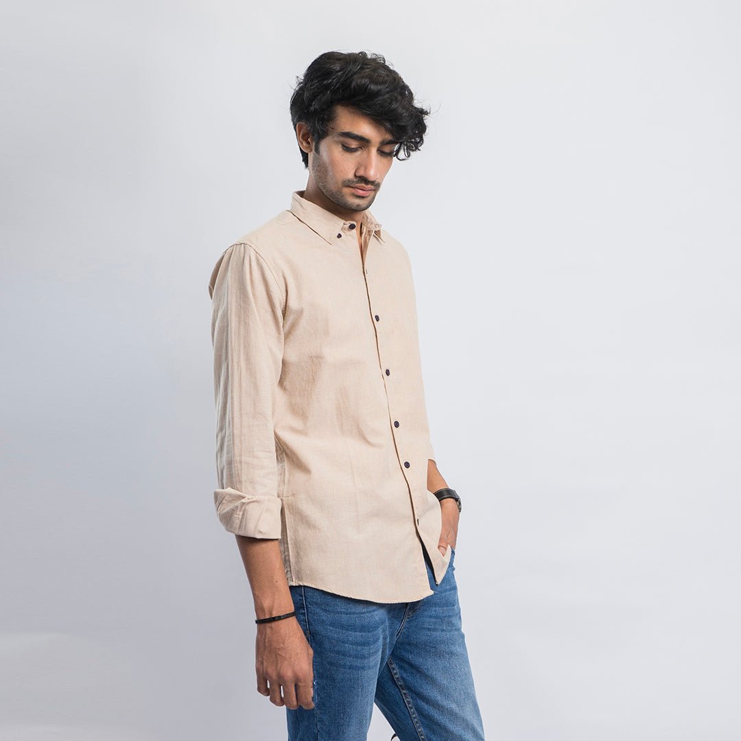 VYBE- Casual Solid Shirt- Beige