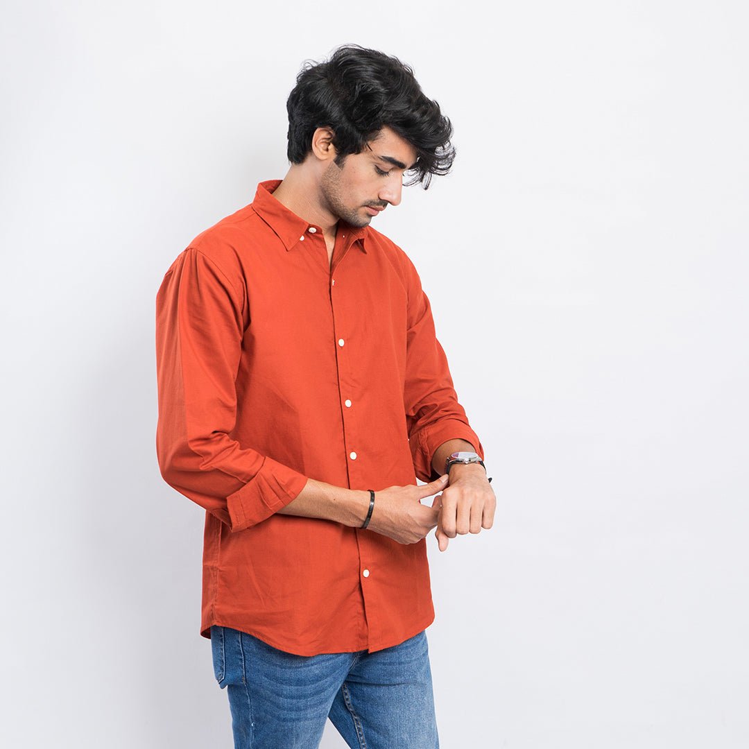 VYBE- Casual Solid Shirt- Rust