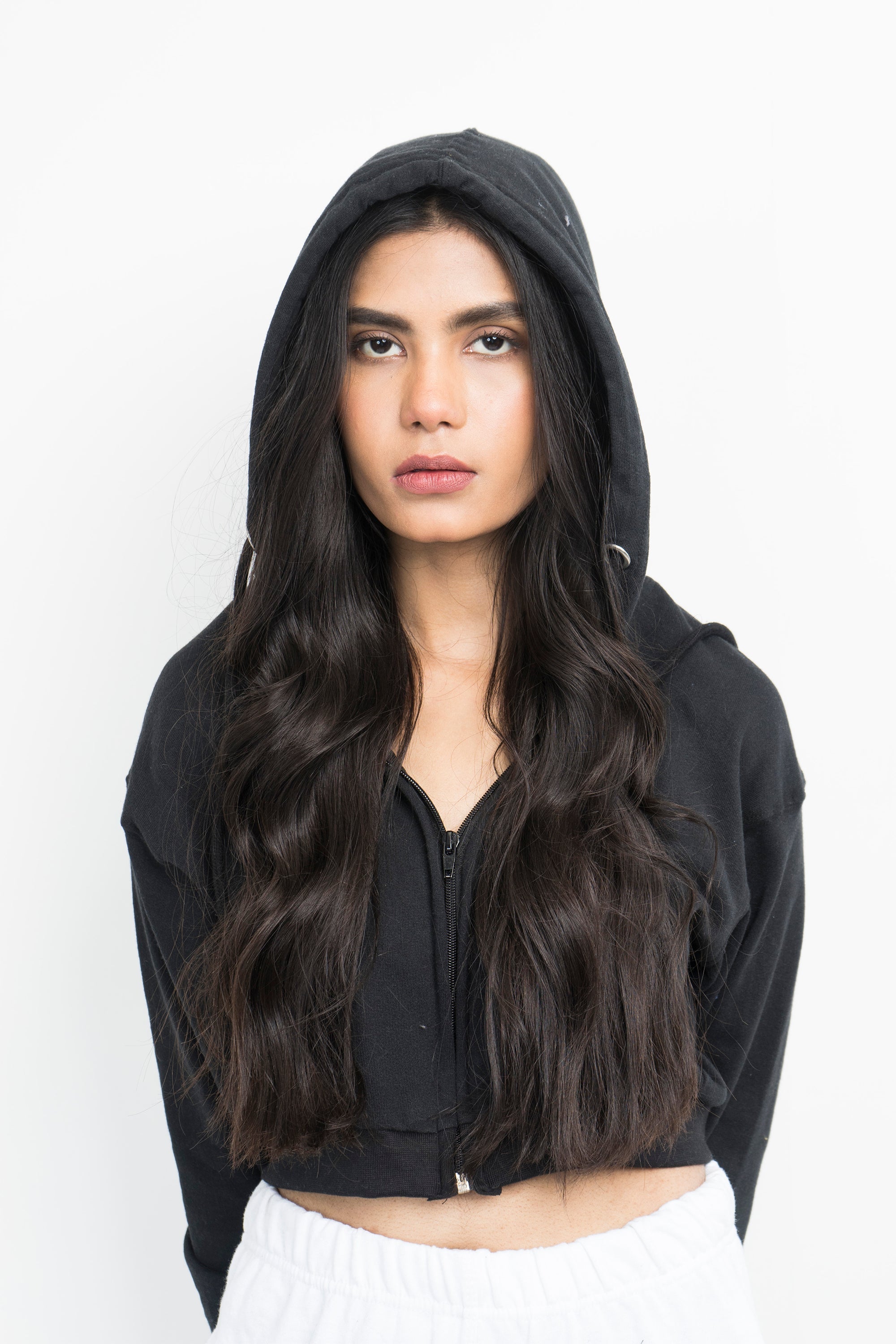Vybe Basics - Crop Style Zipper Hoodie - Black