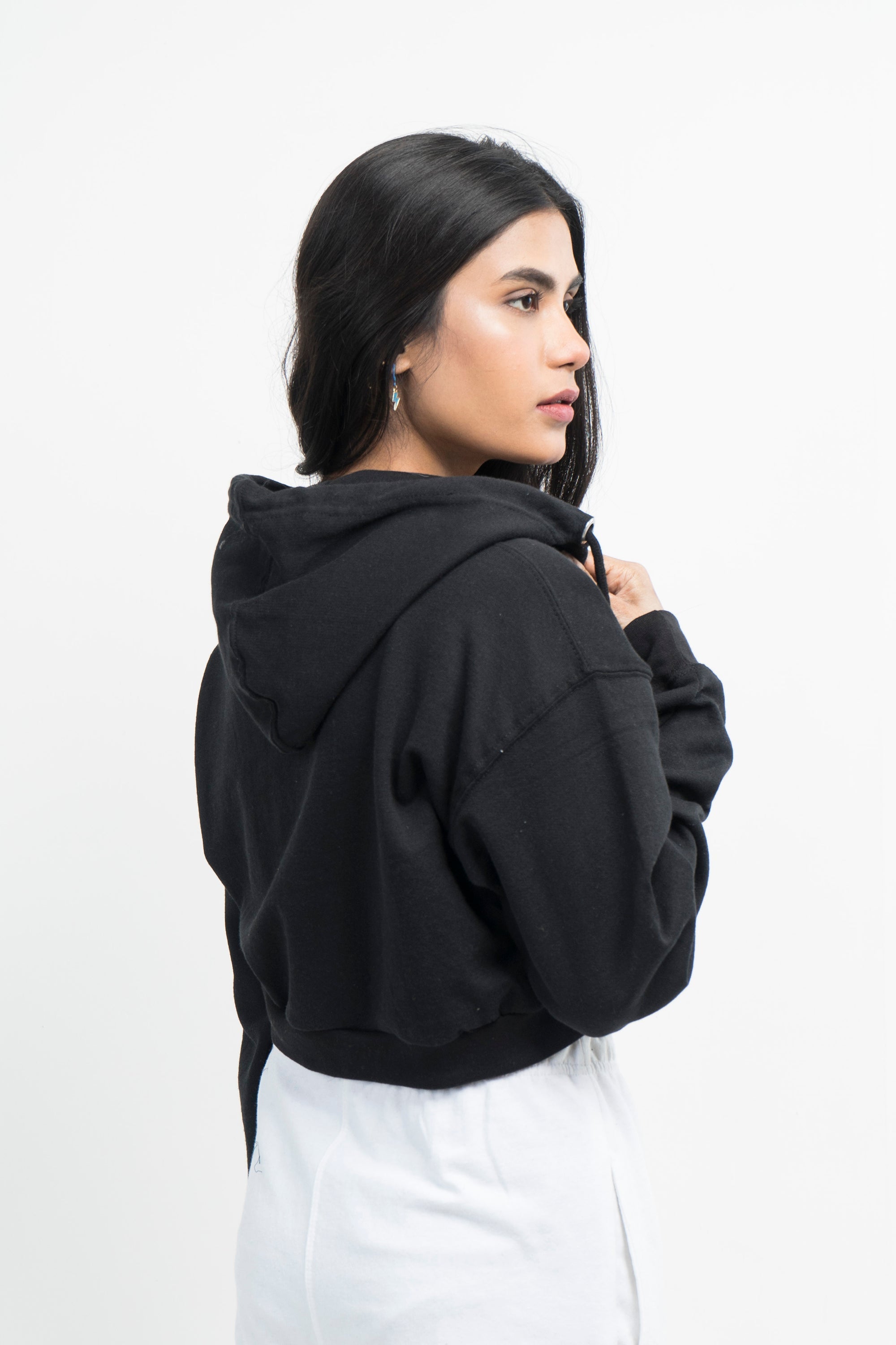 Vybe Basics - Crop Style Zipper Hoodie - Black