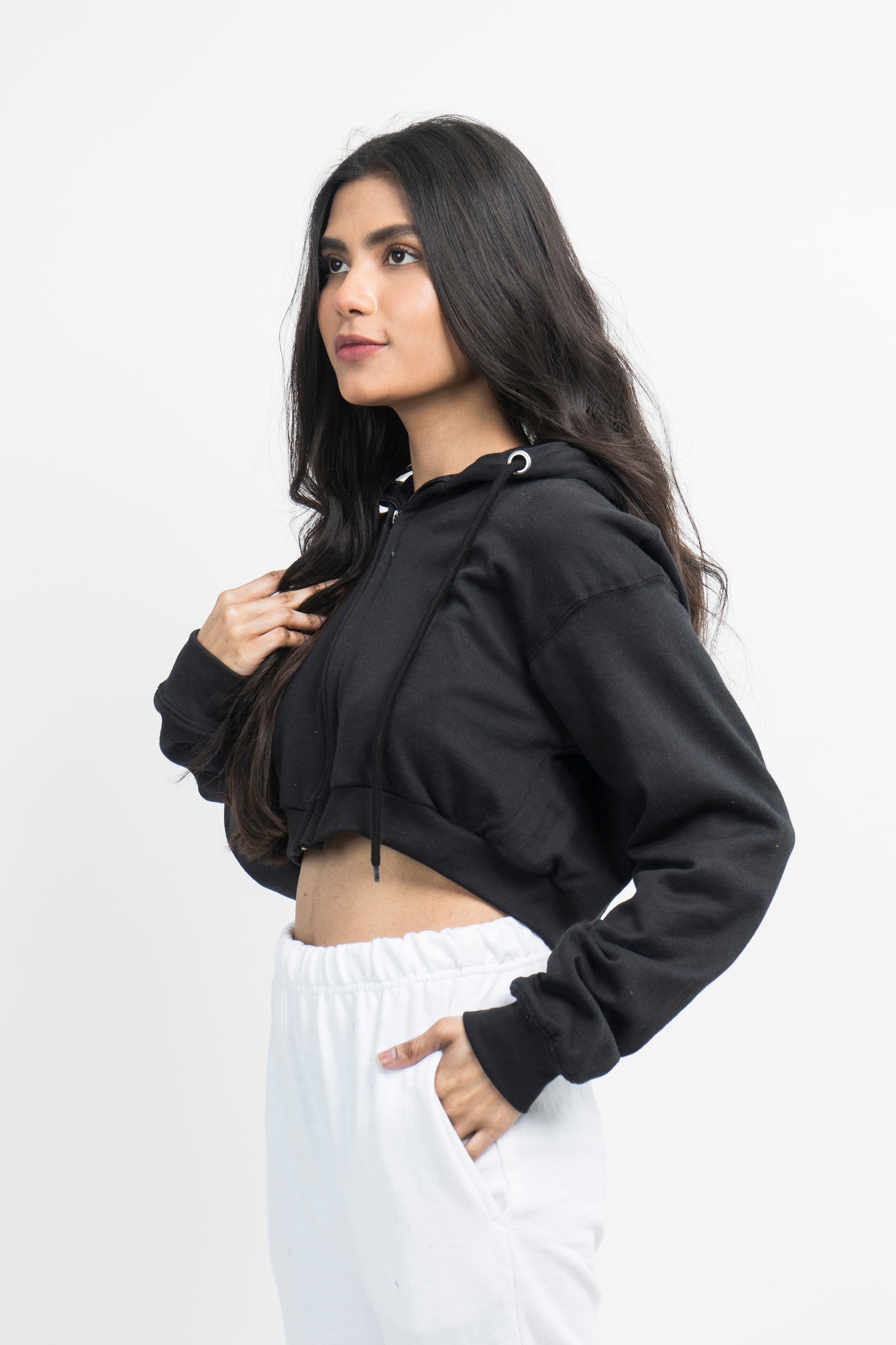 Vybe Basics - Crop Style Zipper Hoodie - Black