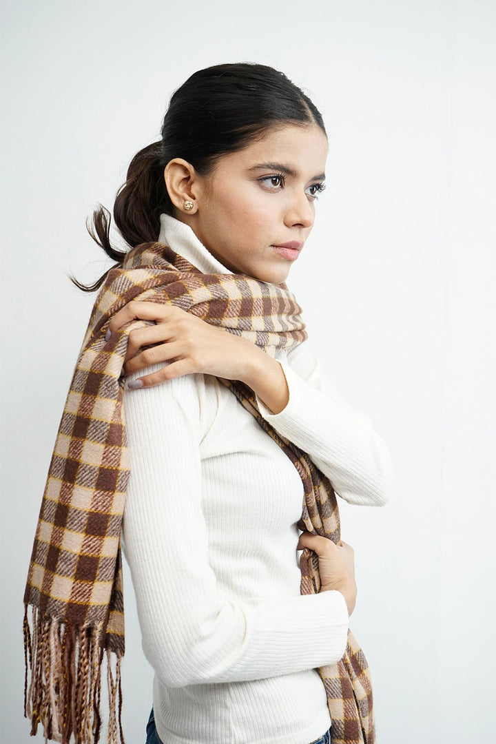 Vybe- Wool Plaid Stole Brown