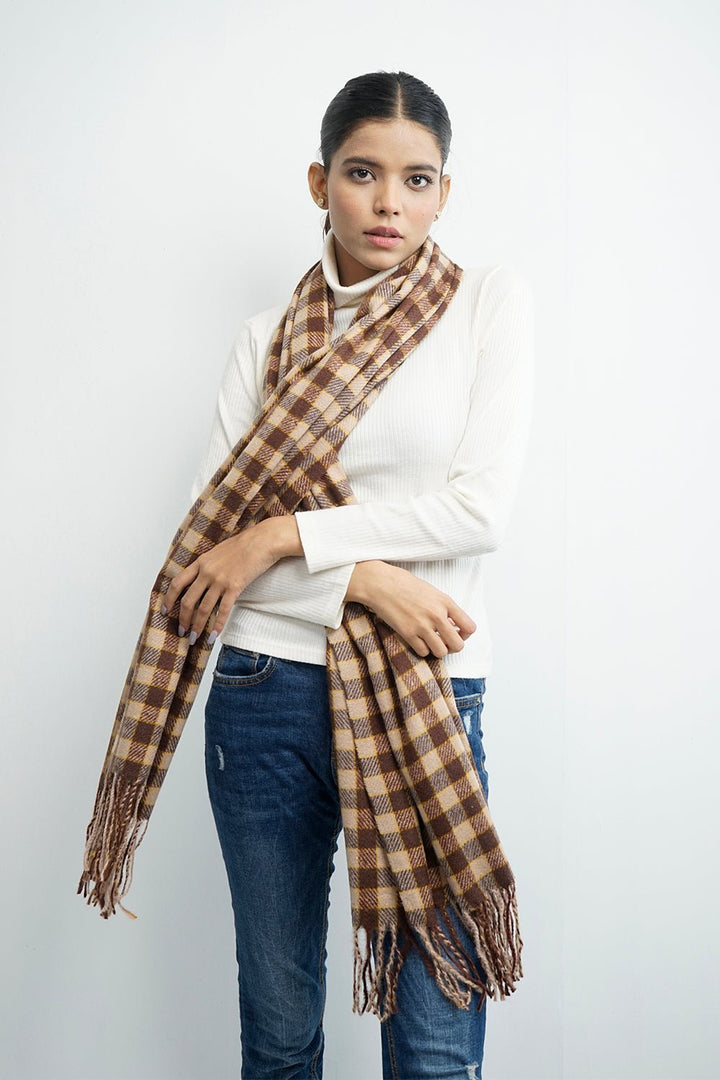 Vybe- Wool Plaid Stole Brown