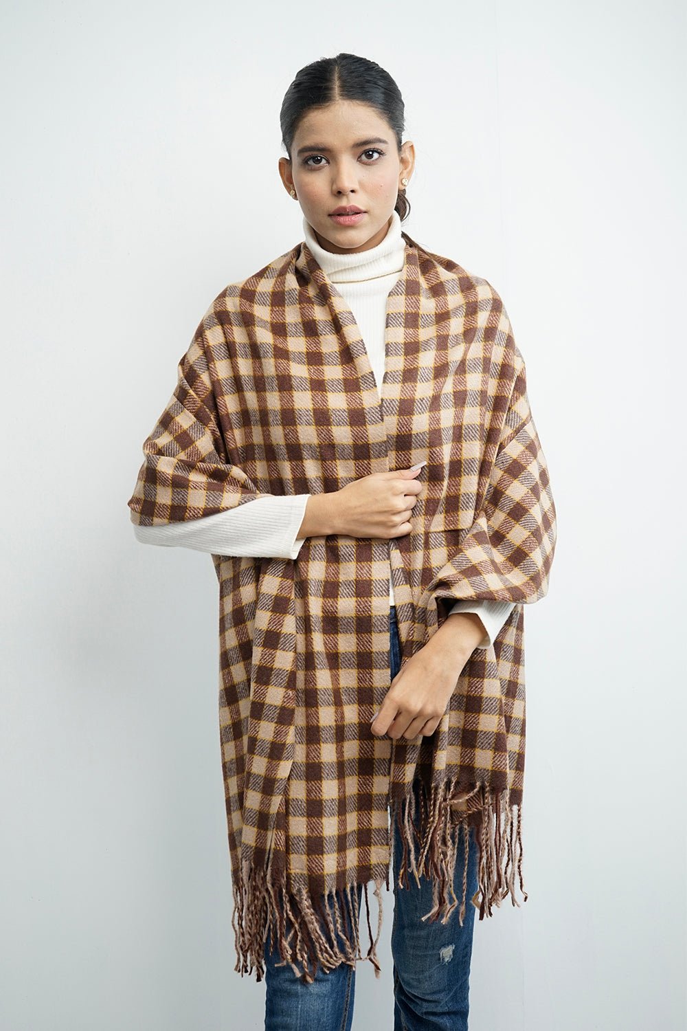 Vybe- Wool Plaid Stole Brown