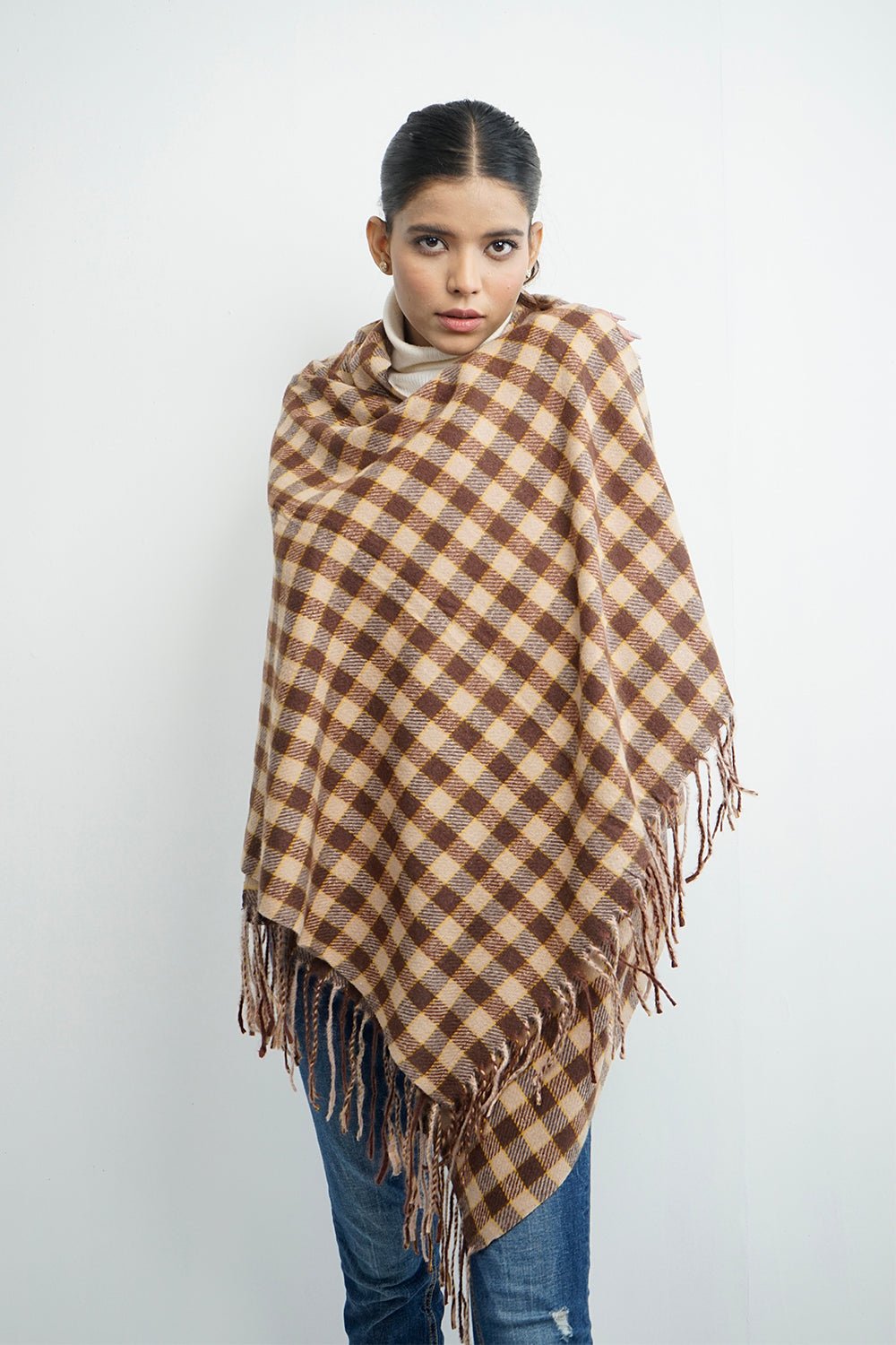 Vybe- Wool Plaid Stole Brown