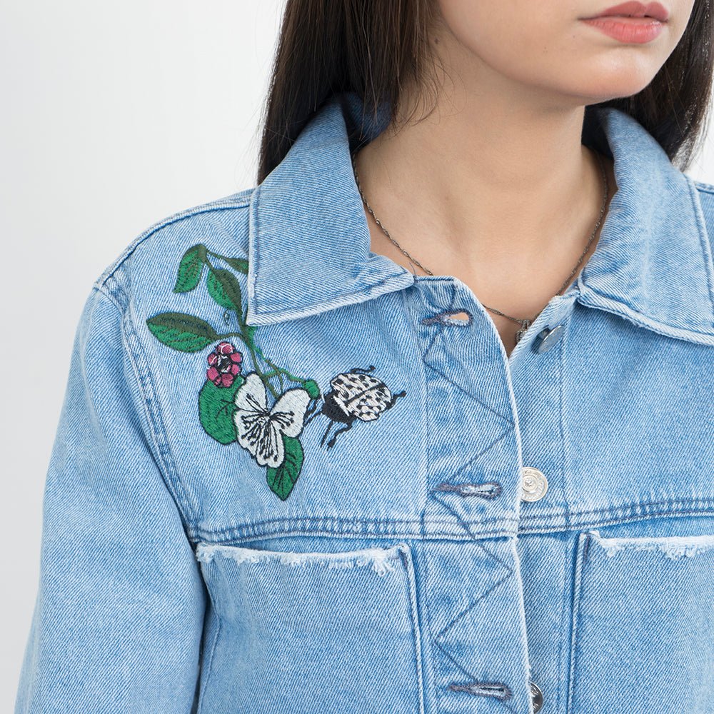 VYBE Denim Jacket with flower- Blue