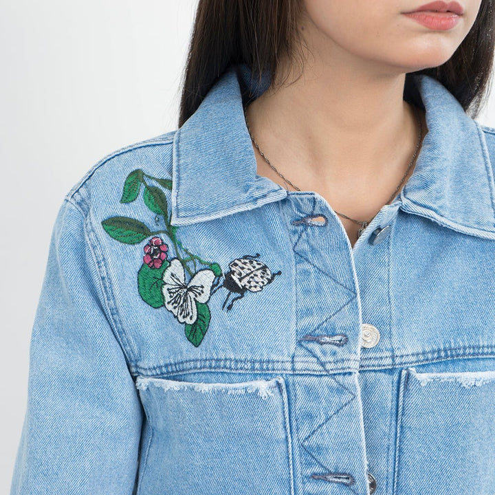 VYBE Denim Jacket with flower- Blue
