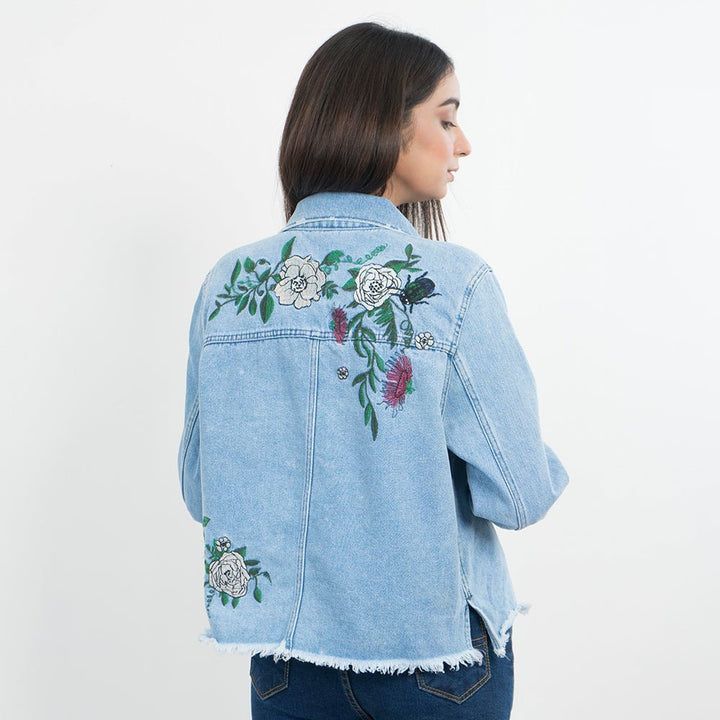 VYBE Denim Jacket with flower- Blue
