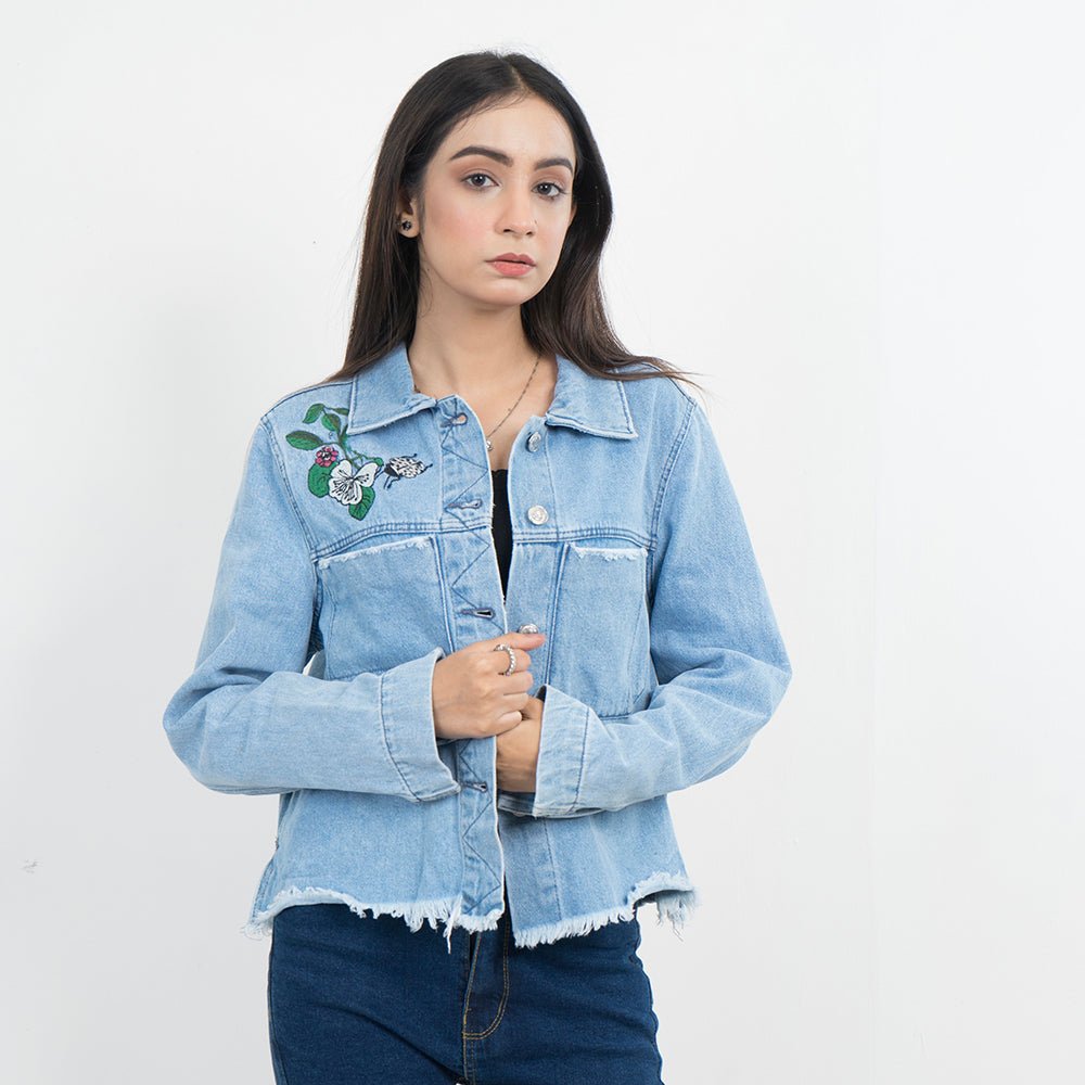 VYBE Denim Jacket with flower- Blue