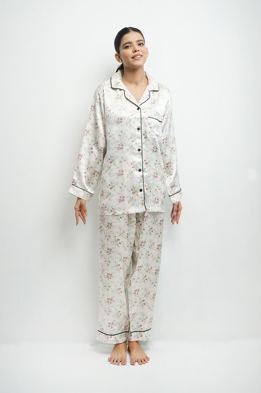 VYBE-White Floral Printed Pj Set