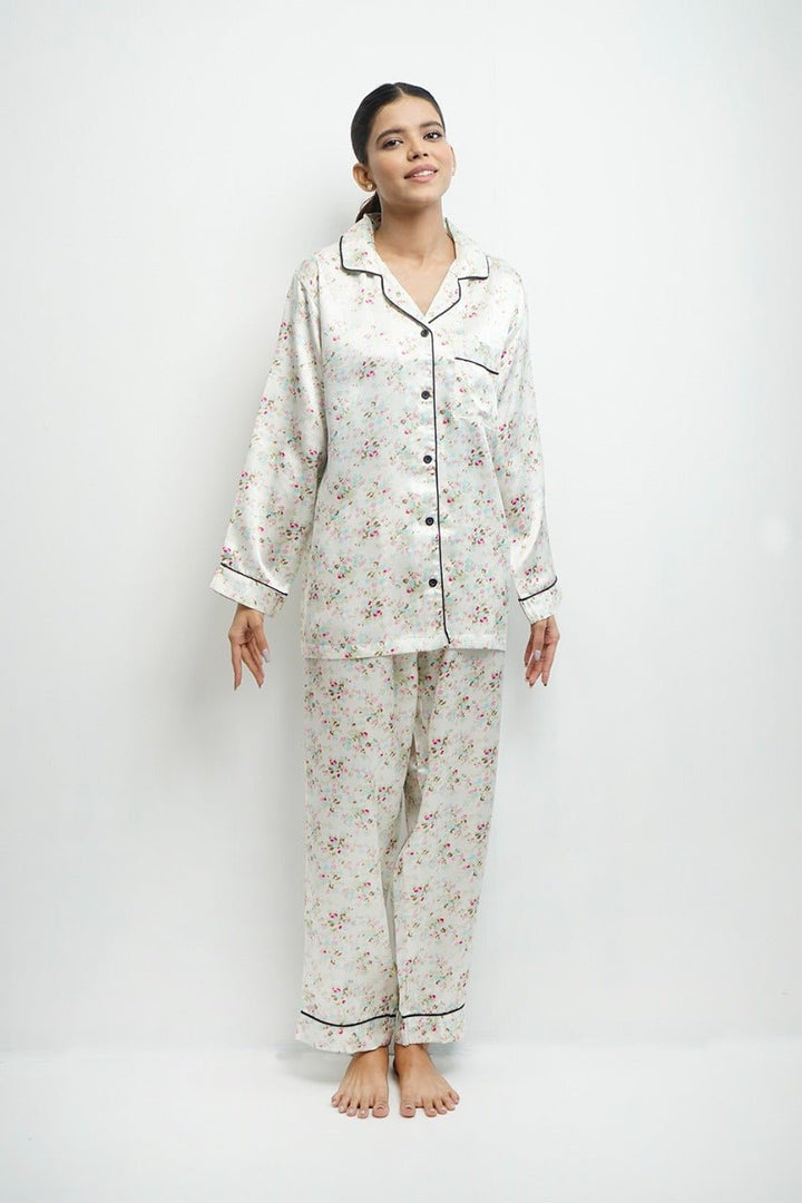 VYBE-White Floral Printed Pj Set