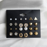 VYBE - 12pairs Rhinestone Decor & Faux Pearl Decor Stud Earrings