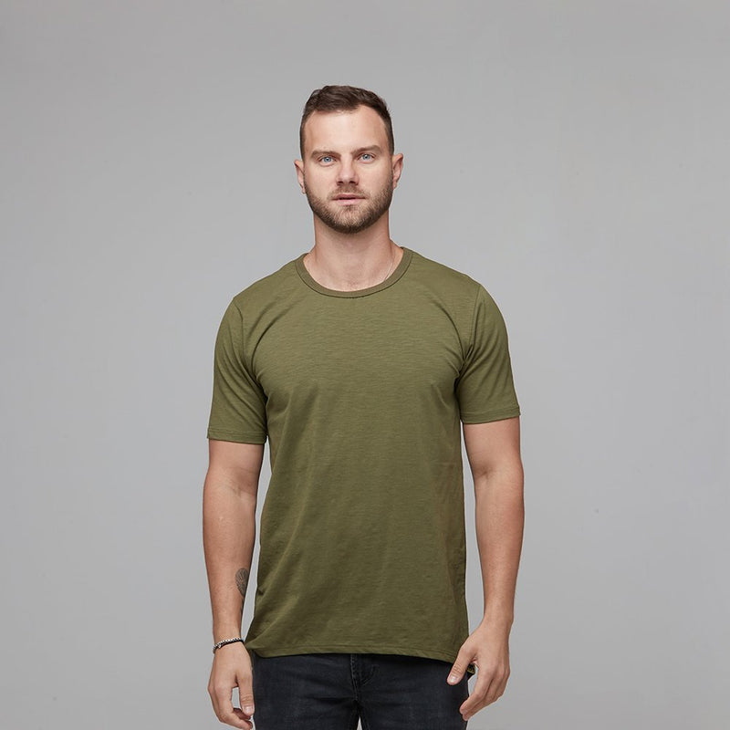 Vybe- Plain Round Neck Half Sleeves T-Shirt - Olive Green