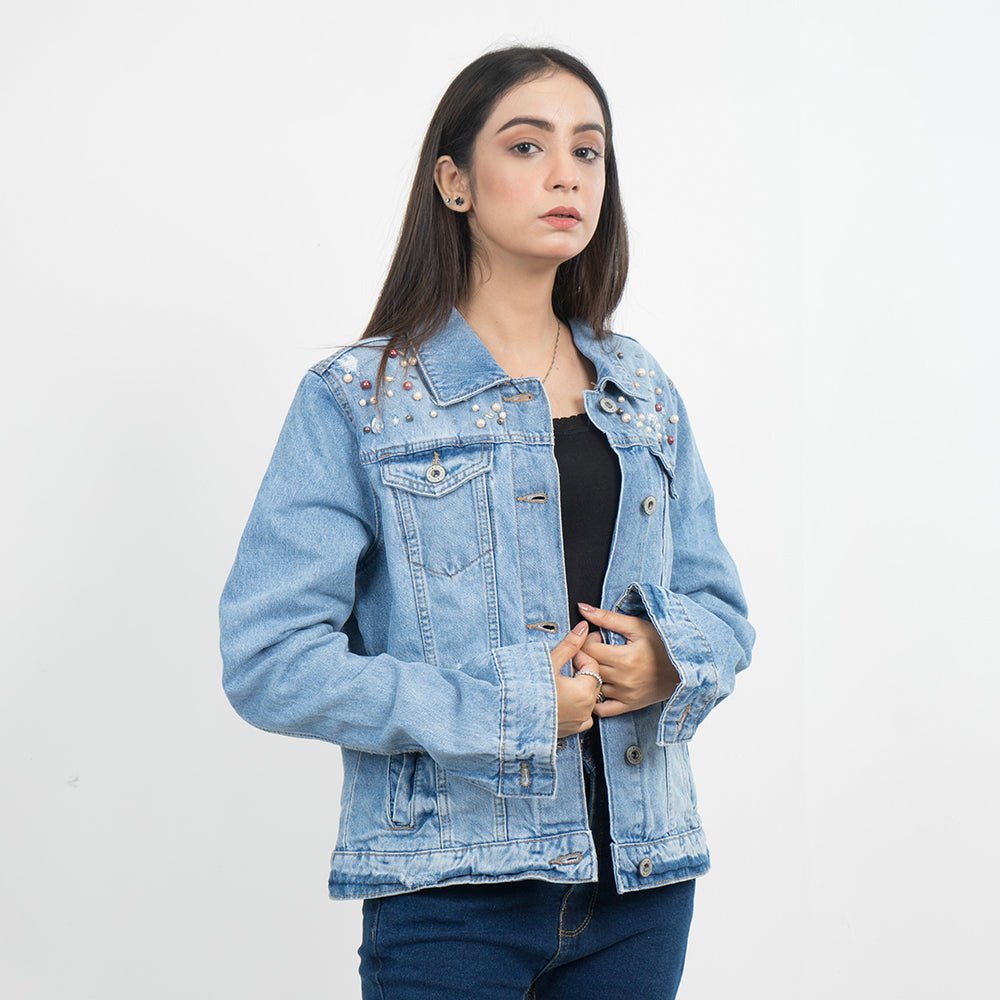 Vybe Basics - Blue Studded Denim Jacket