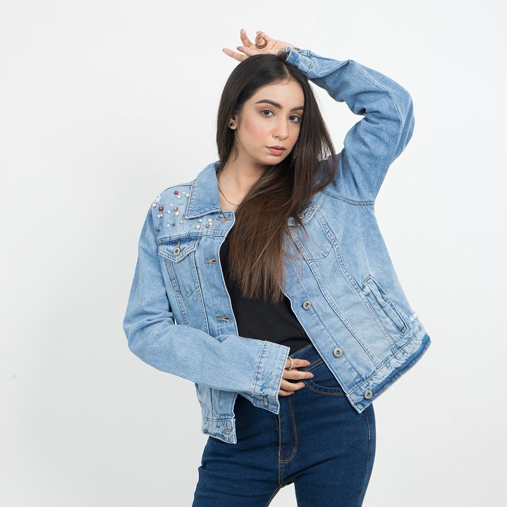 Vybe Basics - Blue Studded Denim Jacket