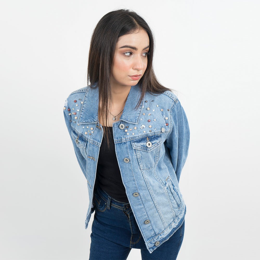 Vybe Basics - Blue Studded Denim Jacket