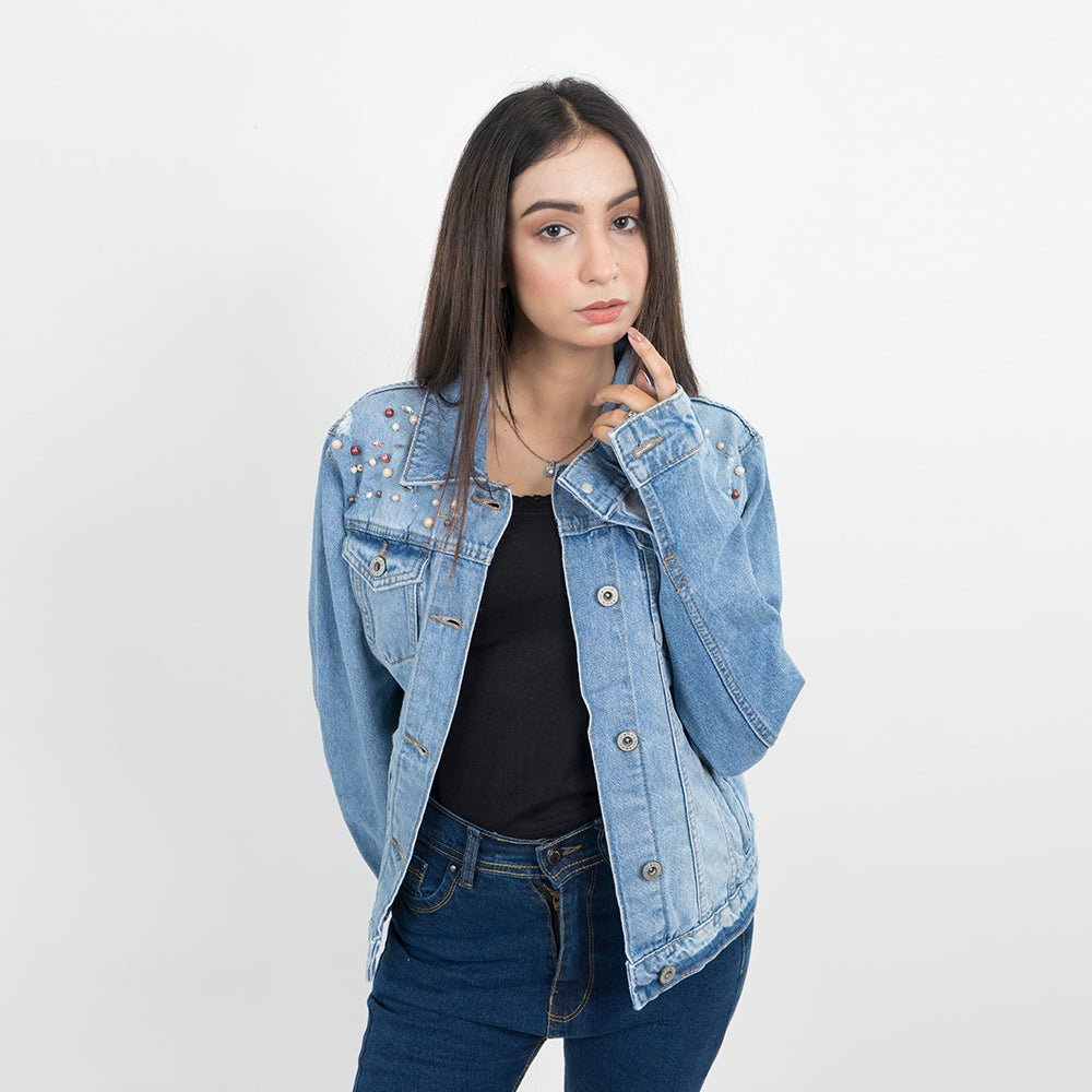 Vybe Basics - Blue Studded Denim Jacket