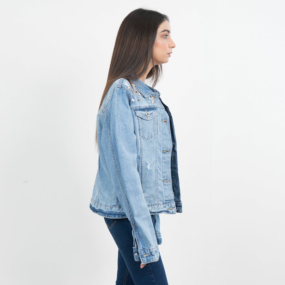 Vybe Basics - Blue Studded Denim Jacket