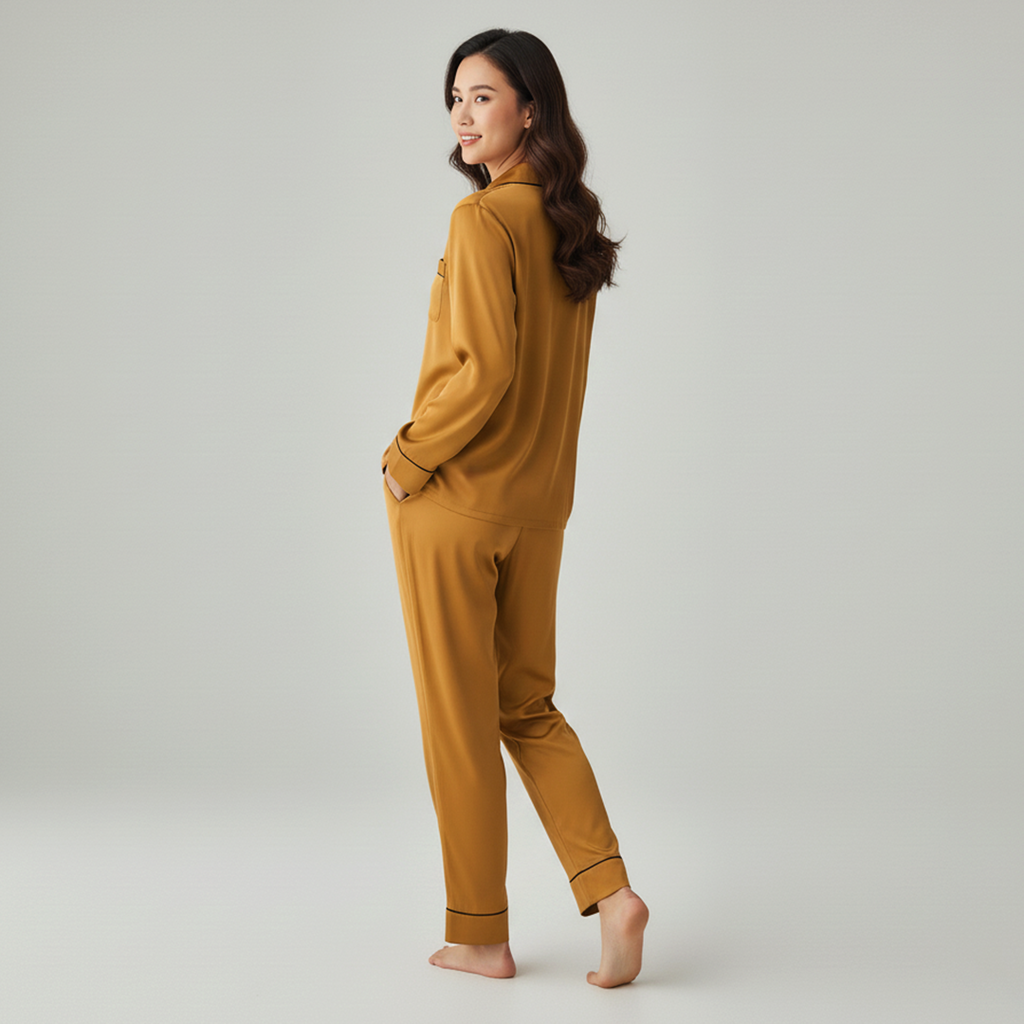 Vybe - Premium Silk Pajama Suit - Camel