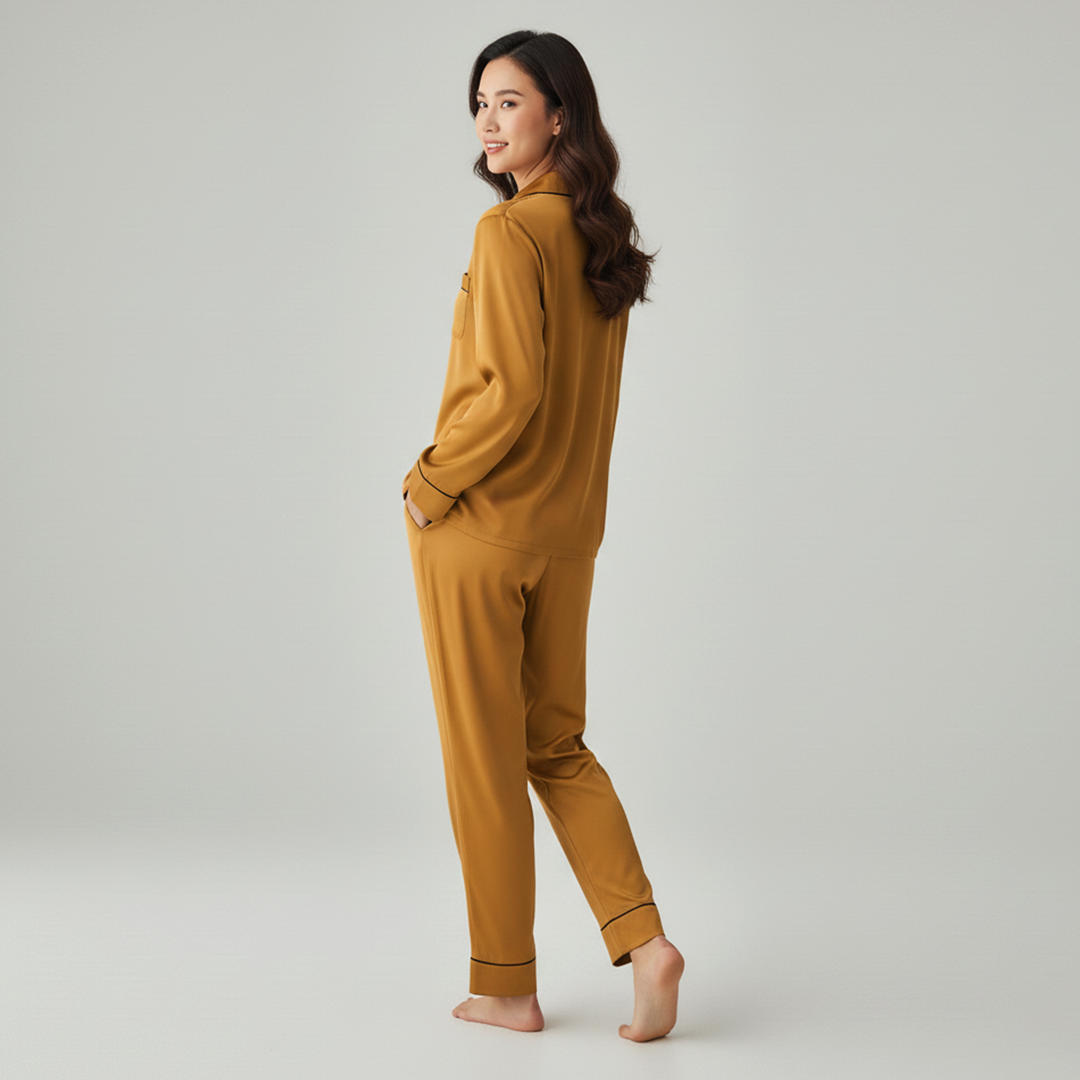 Vybe - Premium Silk Pajama Suit - Camel