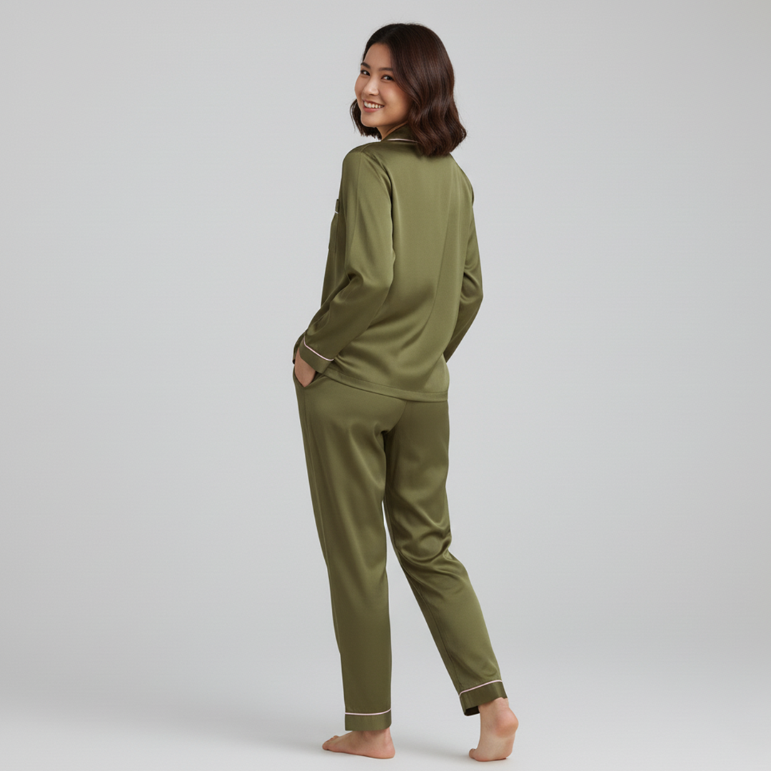 Vybe - Premium Silk Pajama Suit - Olive