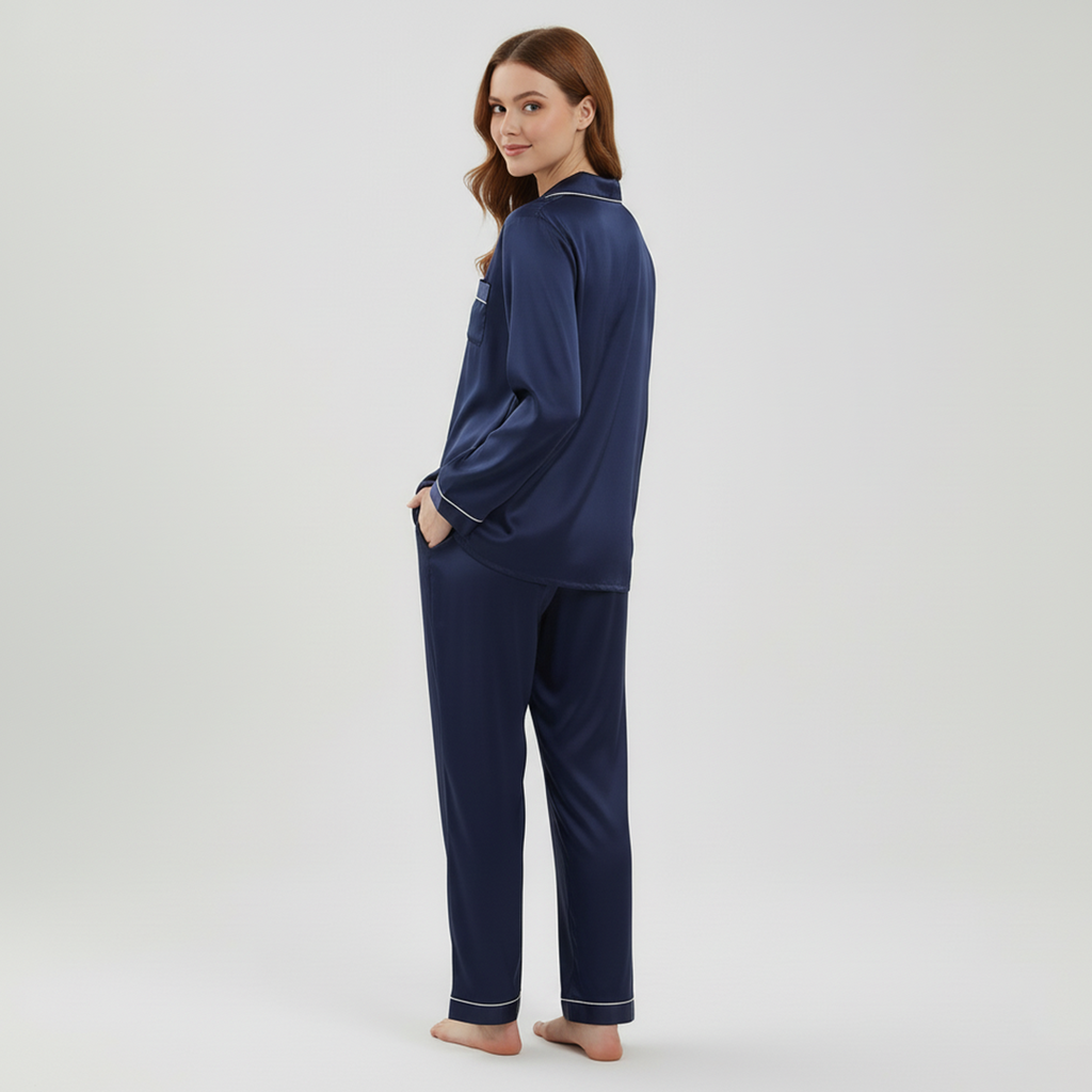 Vybe - Premium Silk Pajama Suit - Blue