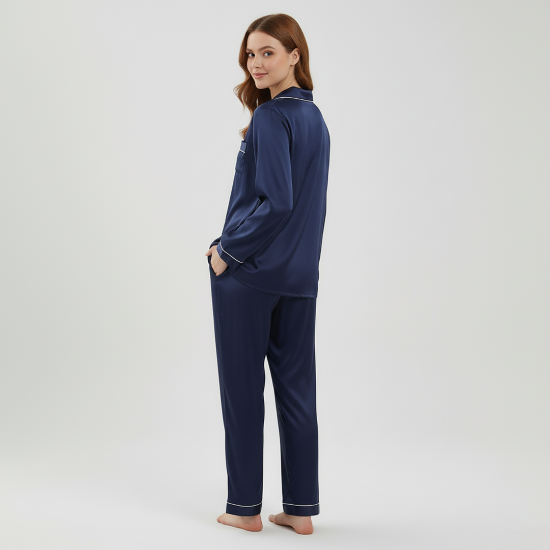 Vybe - Premium Silk Pajama Suit - Blue