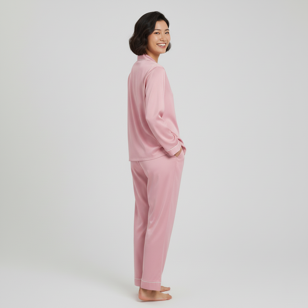 Vybe - Premium Silk Pajama Suit - Pink