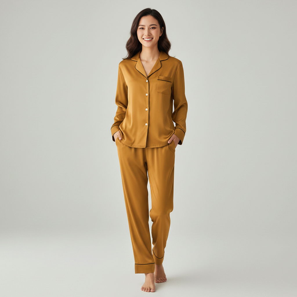 Vybe - Premium Silk Pajama Suit - Camel