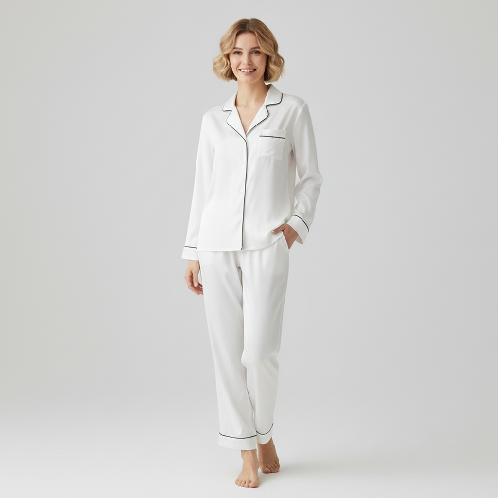 Vybe - Premium Silk Pajama Suit - White